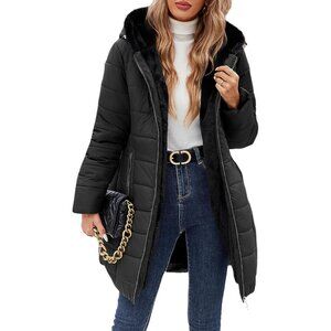 Women's Winter Fleece Lined Down Jacket Windproof Fur Warm Fit Down Jacket - Lon